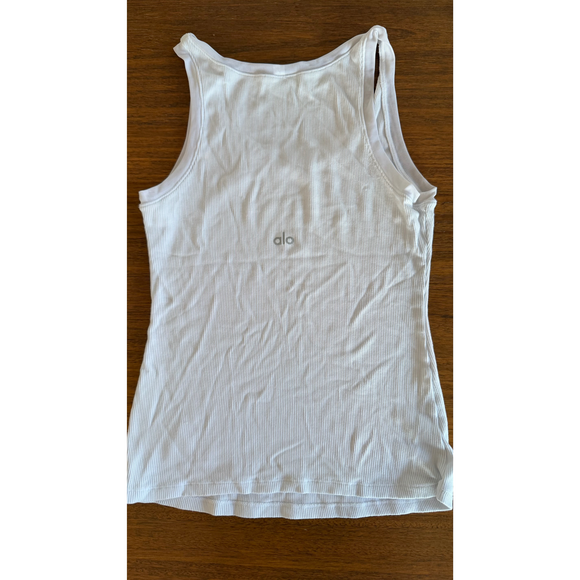 Alo Yoga Alo white ribbed cotton tank with mesh outline detailing - Picture 2 of 3